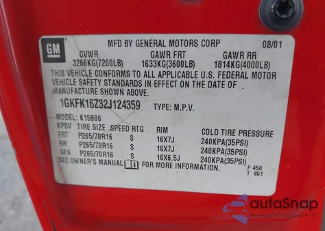 2002 GMC Yukon Xl 1500 Slt from USA, damaged, VIN 1GKFK16Z32J124359